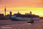 ID 6750 ARCADIA (2005/83781grt/IMO 9226906) sails at sunset from Auckland, New Zealand following her second visit to the 
